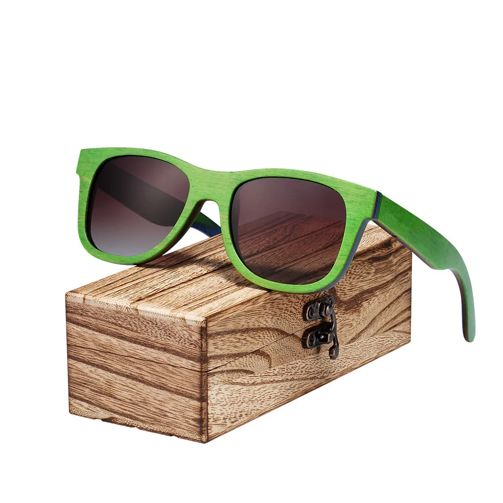 BARCUR Skateboard Wood Sunglasses Eyeglasses Polarized for Men/WomenWood Sunglasses Skateboard Real Sunglasses With Box Free 10