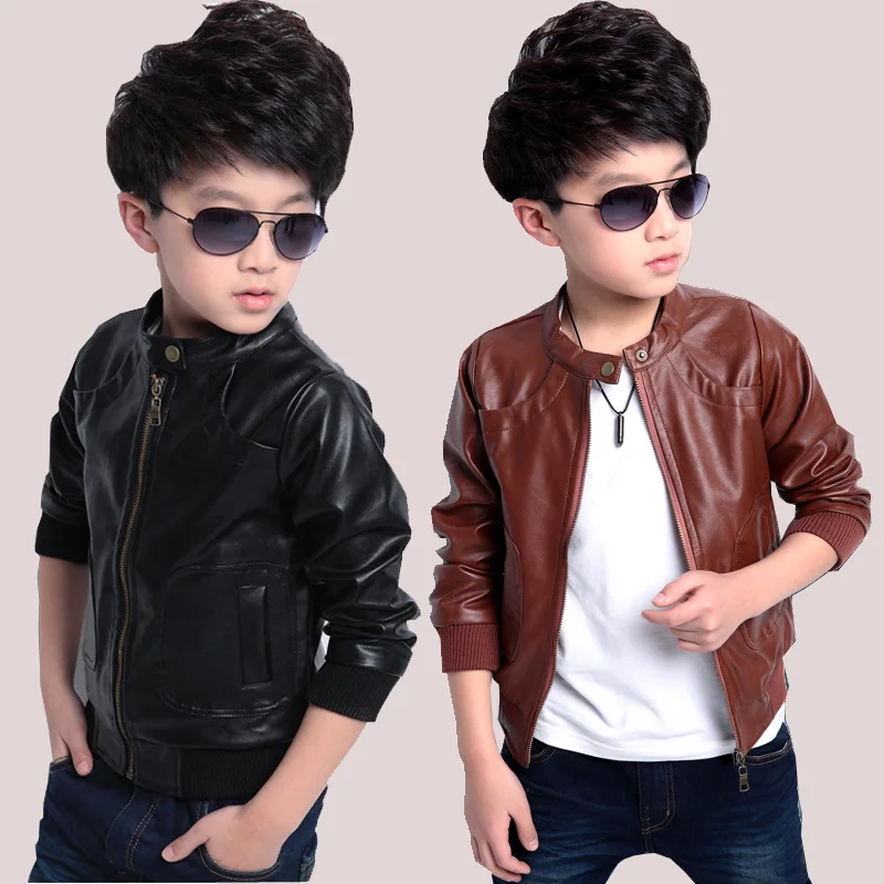 New 2018 Boys Casual Jacket Long Sleeve High Quality Faux Leather