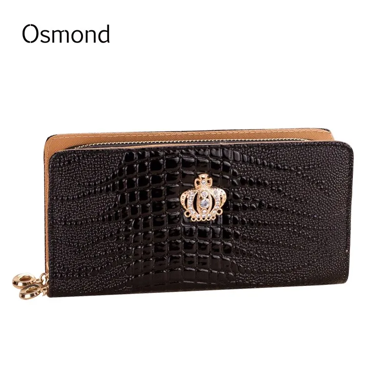 

Osmond Stone Grain Women Wallet Long Coin Purses Leather Wallets Brand Design Lady Purse Clutches Diamond Crown ID Card Holder