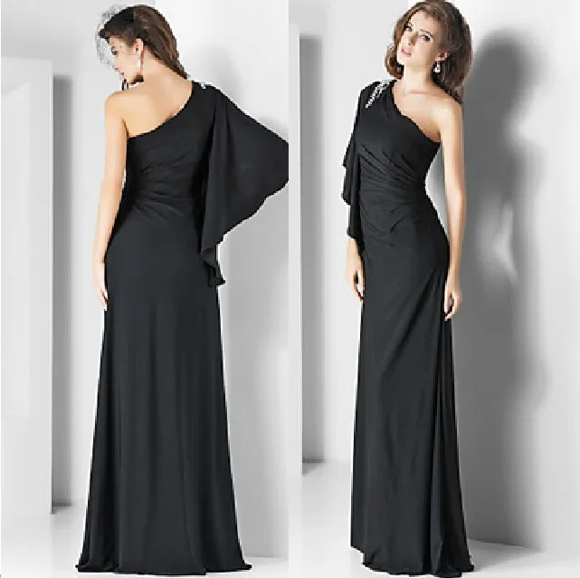 

free shipping robe de soiree 2014 new fashion hot vestido de festa long ruffles chiffon party gown one shoulder evening Dresses