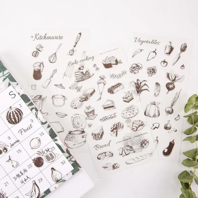 

6pc/bag Happy Taste Transparent Sticker/children Learning Stationery Creative Cartoon Diy Decorative Notebook Paper Scrapbook