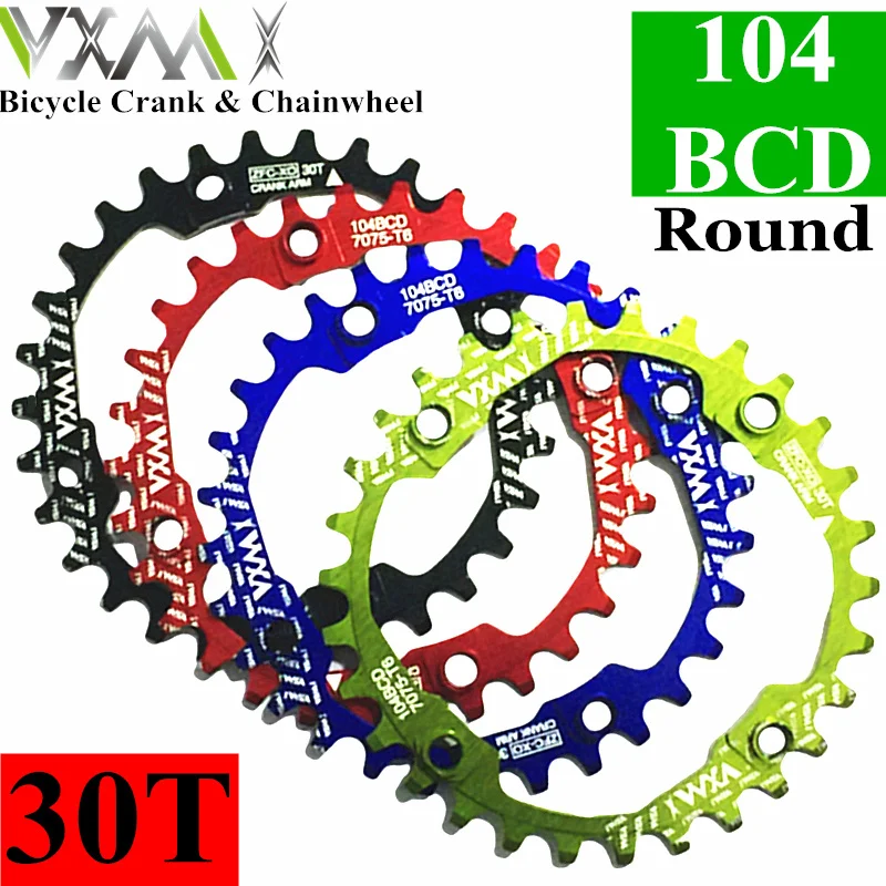 VXM велосипед 104BCD Кривошип Овальный Круглый 30T 32T 34T 36T 38T 40T 42T 44T 46T 48T 50T 52T узкая широкая цепь колеса MTB велосипеда