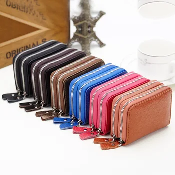 

Fashion New Genuine Leather Cowhide Small Double Zipper ID Credit Card Holder Pocket Money Bag Coin Purse Key Wallet for Women