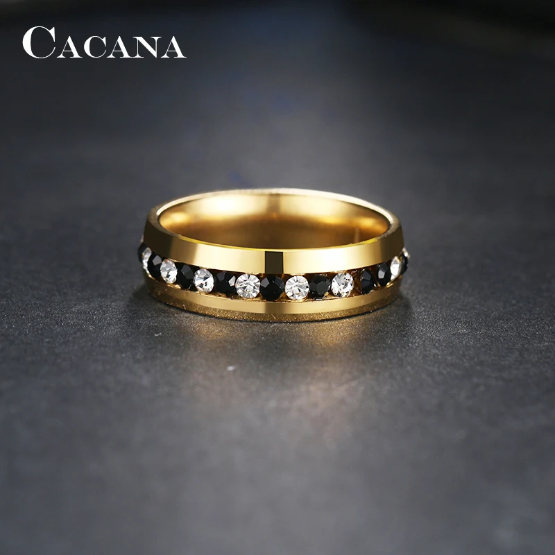 CACANA Stainless Steel Rings For Women Personalized Fashion Channel Setting Wedding Rings Jewelry Wholesale NO.R37