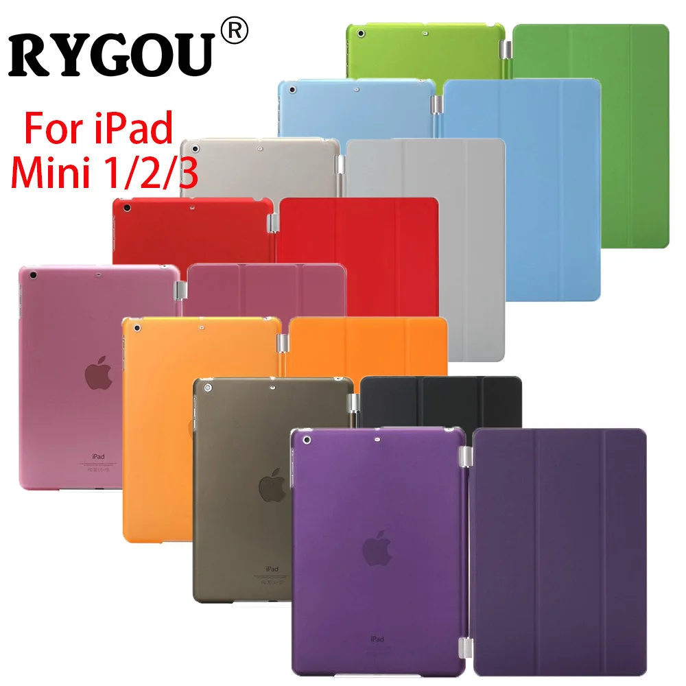 RYGOU чехол для iPad mini 1 2 3 Tri-fold Smart Case одноцветное Цвет Ultra Slim PU кожа прозрачный задняя крышка для чехол для iPad mini