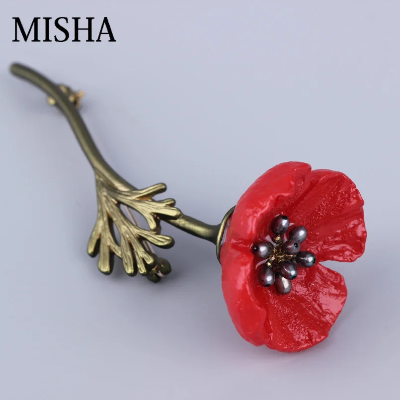 MISHA брендовые трендовые ювелирные изделия, Роскошная красная брошь с цветами для женщин, Свадебная с натуральным пресноводным жемчугом, высокое качество, подарок 1871