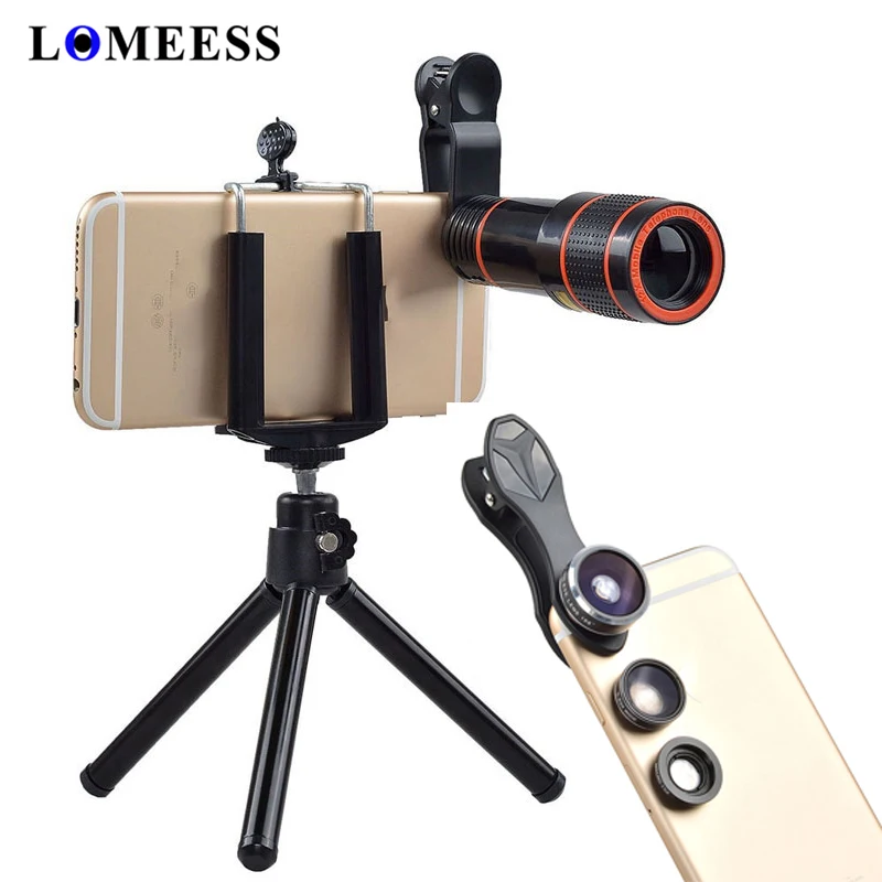 4 In 1 HD 12X Zoom Telescope Lens Fisheye Wide Angle Macro Mobile Camera Lens with