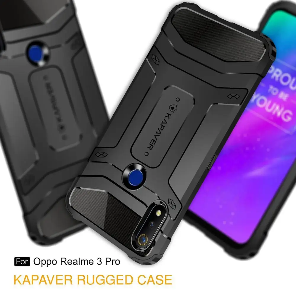 KAPAVER®Прочный чехол для задней крышки Oppo Realme 3 Pro, MIL-STD 810G, официальный, проверенный на падение, твердый, черный, ударопрочный, тонкий, броня