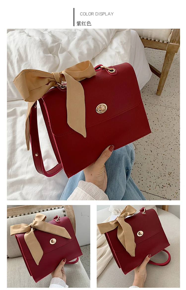 Elegant Female Ribbon Bow Flap Square bag New Quality PU Leather Women's Designer Handbag Travel Shoulder Messenger Bag