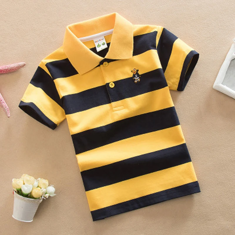 Boys Striped Summer Polo Shirts School Children Clothing Cotton Short Sleeve Turn-down Collar Buttoned Sports Tees Size 24M-12T Boys Striped Summer Polo Shirts School Children Clothing Cotton Short Sleeve Turn-down Collar Buttoned Sports Tees Size 24M-12T