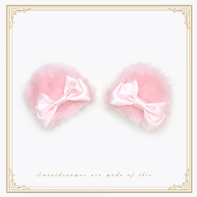 Десертные вечерние пушистые медвежьи ушки ручной работы+ Бант Шпилька/шоколадная оголовье Лолита сладкий заколки для волос Головные уборы - Цвет: Pink Hairpin
