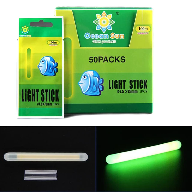 50 Bags/Box 7.5X75MM Luminous Fishing Float light stick Tube Green Fluorescent  Lights Glow Stick Wand Fishing Float Accessories - AliExpress