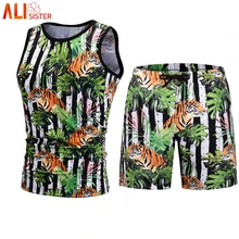 Alisister спортивный костюм для мужчин комплект из 2 предметов майка шорты для мужчин с принтом тигра 3d жилет без рукавов Короткие брюки костюмы мужские Бодибилдинг