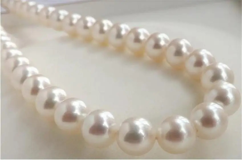 

HUGE AAA 10-11MM PERFECT ROUND SOUTH SEA GENUINE WHITE PEARL NECKLACE 18" 14K CL WW