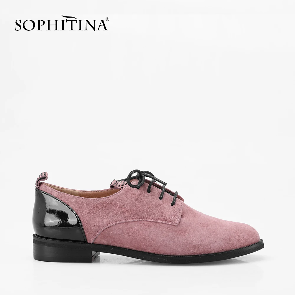 Goedkoop Sophitina Kwaliteit Handgemaakte Flats Echt Leer Ronde Neus Lace Up Casual Oxford Vrouwen Schoenen Zachte Lage Hakken Kantoor Dame platte P61