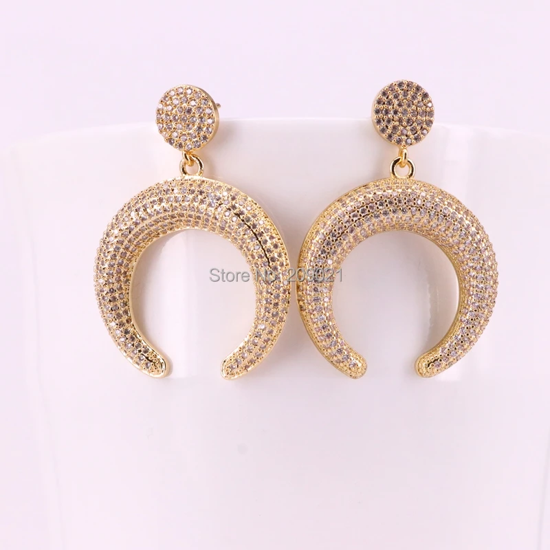 4 пары Модные украшения Micro Pave CZ полумесяц формы Шарм Длинные висячие серьги