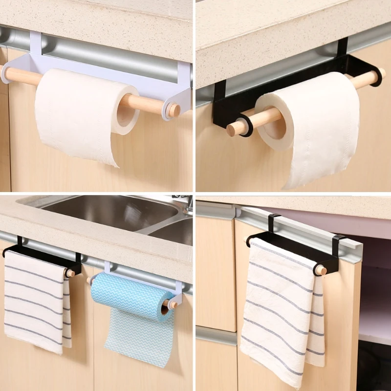 Kitchen Roll Paper Storage Rack Towel Holder Tissue Hanger Under Cabinet Door