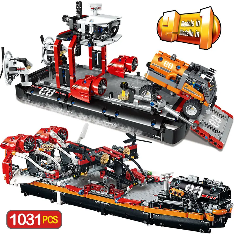 

1031PCS Air Cushion Ferry Boat Building Blocks Technic Series City Cruiser Army Assemble Blocks Bricks Toys For Boys