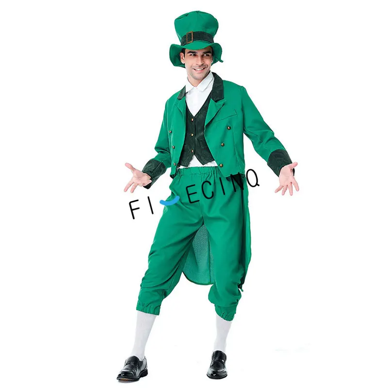 Ирландский лепрекон, карнавальный костюм, Европейская сказка, зеленый, забавный наряд на Хэллоуин, для взрослых, для мужчин, необычные, карнавальные, праздничные, вечерние, маскировка