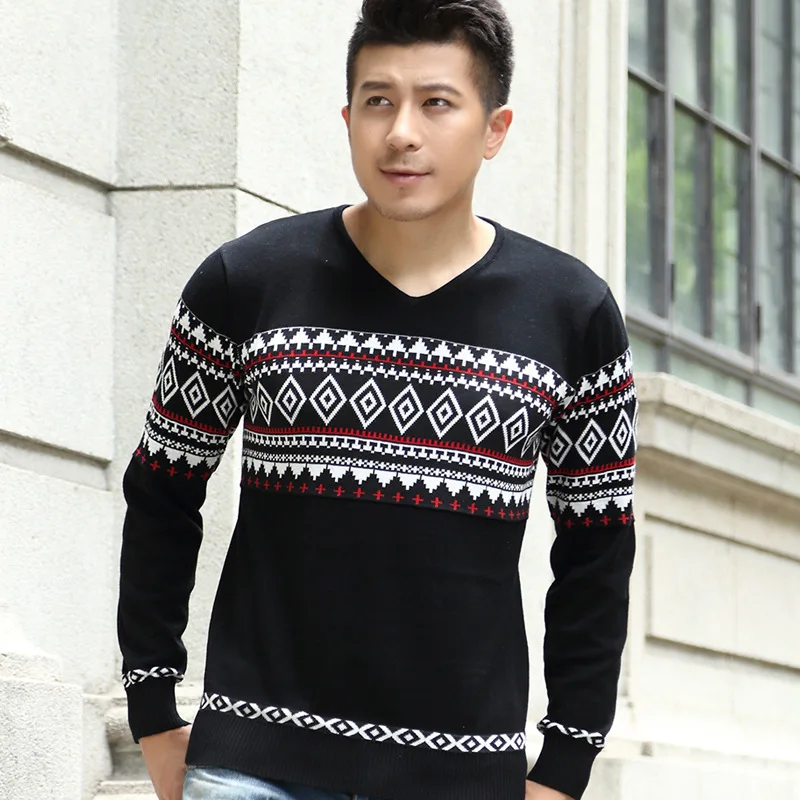 014 Winter men's SWEATER MENS Korean V collar self-cultivation jacquard sweater male direct manufacturers inventory foot | Мужская