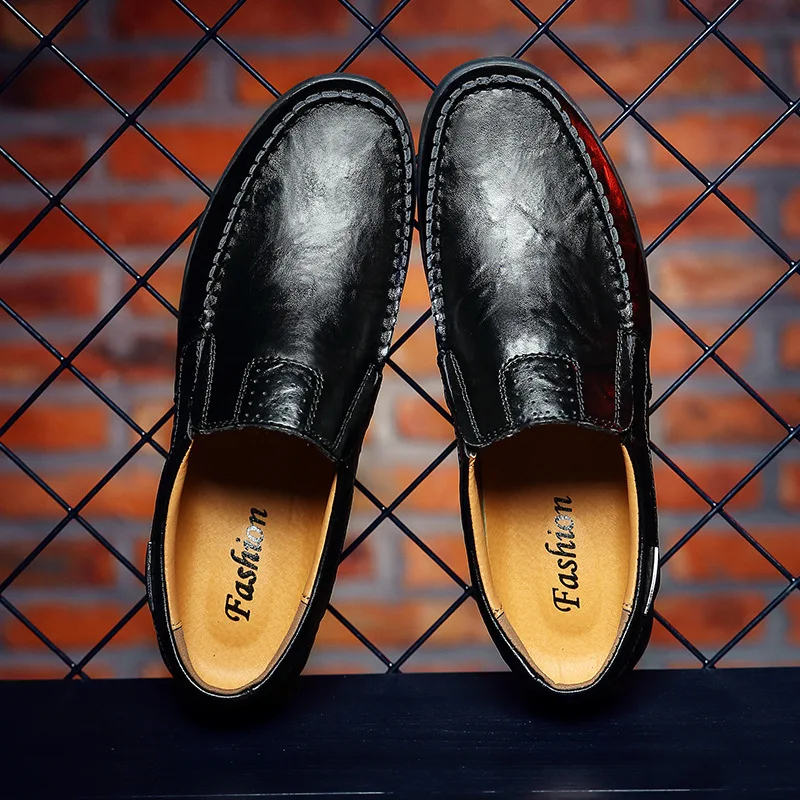 Merkmak/мужская повседневная обувь из натуральной кожи; люксовый бренд; мужские лоферы; мокасины; дышащие слипоны; Цвет Черный; обувь для вождения размера плюс