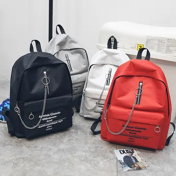 

Letter Printed female alphabet print backpack shoulder bag trend chain double shoulder bag Ribbons Backpack Mochila Sac A Dos