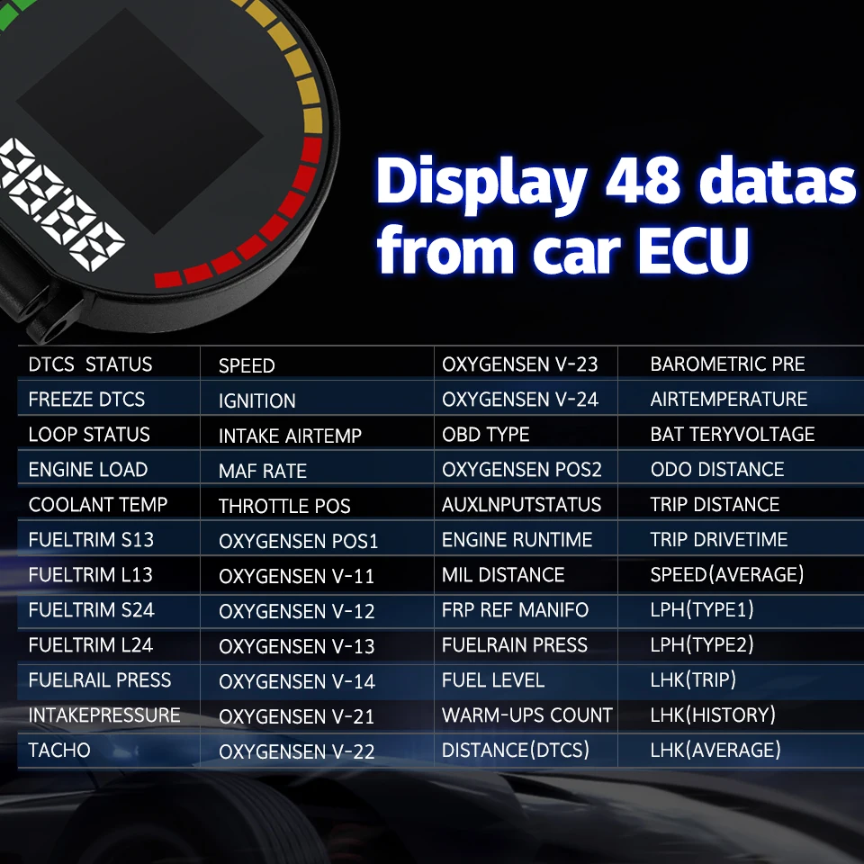 OBD метр OBD2 HUD цифровая скорость P15 температура воды расход топлива датчик напряжения скорость метр пробег Дисплей Сигнализация OBD2