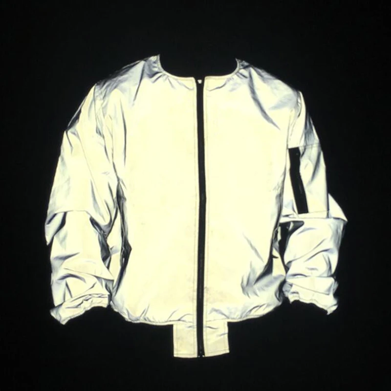

Men Full Reflective Jacket Night Reflect Light Hip Hop Bomber Jacket Women Zipper Flight Jackets And Coats Casual Windbreaker