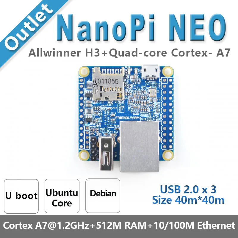 NanoPi NEO макетная плата Allwinner H3 с открытым исходным кодом Super Raspberry Pie Quad core Cortex A7 DDR3 RAM