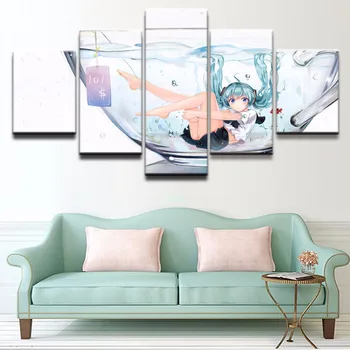 

Canvas Wall Art Pictures Home Decorative Living Room Framework 5 Pieces Vocaloid Cup Girl AnimationPainting HD Printed Poster