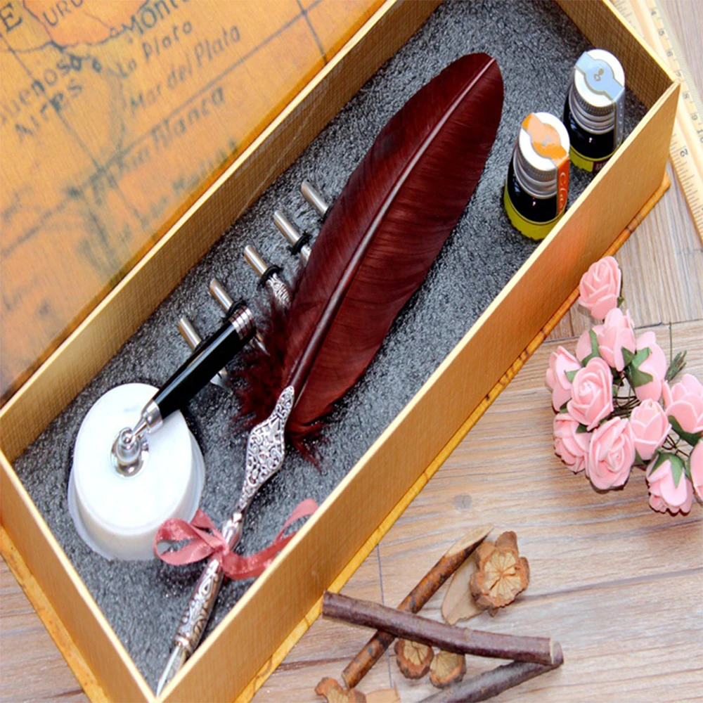 

European style Quill Dip Pen Feather Pen Set Stationery fountain pen Office school supplie gift for Men