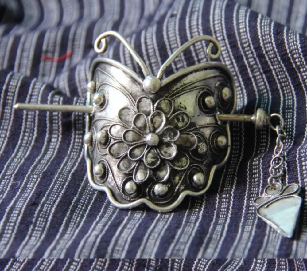 

hot sell new - free shipping Handmade Miao silver luck hand wire leading hairpin