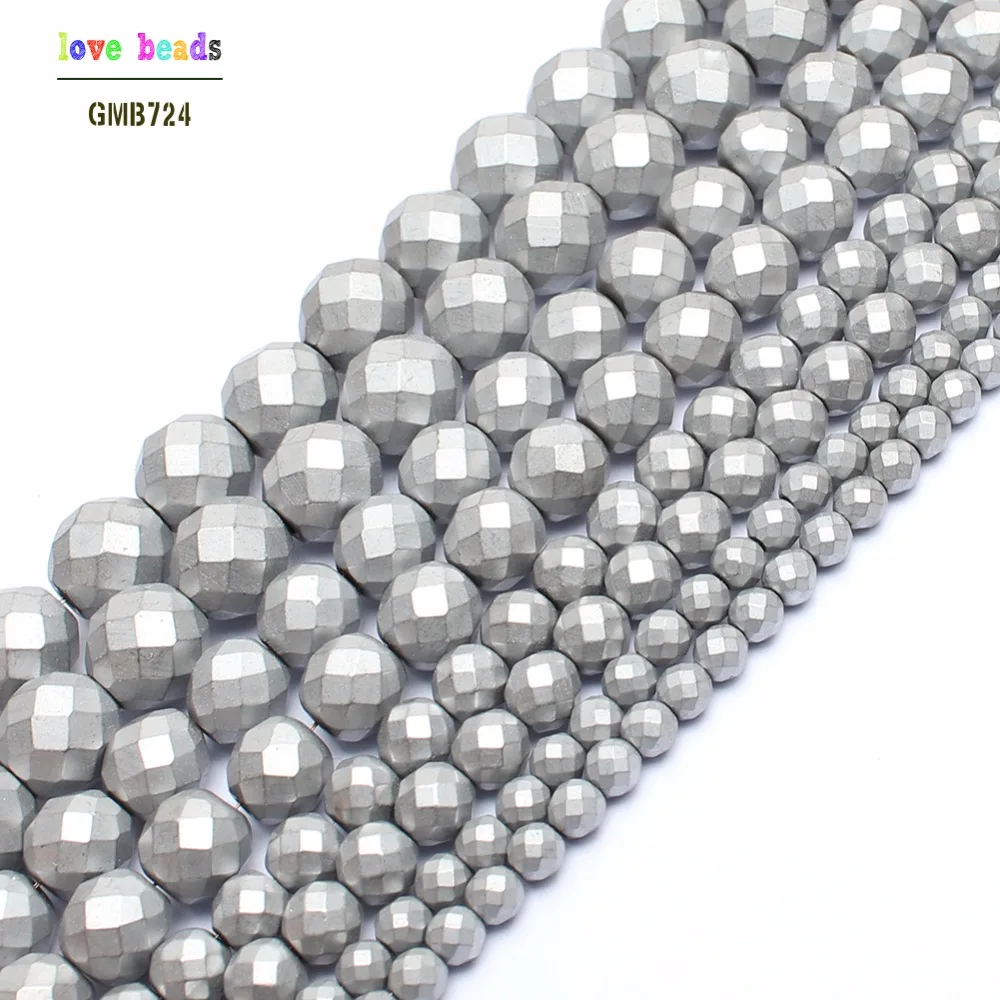 

Faceted Dull Polish Matte Silver Color Hematite Round Beads Natural Stone Beads For Jewelry Making Beaded Bracelet DIY Jewelry