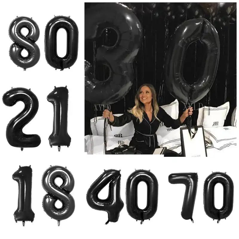 40 дюймов черный баннер из воздушных шаров 18 21 30 40 50 60 день рождения украшения для взрослых день рождения письмо номер фольги воздушный шар Де...