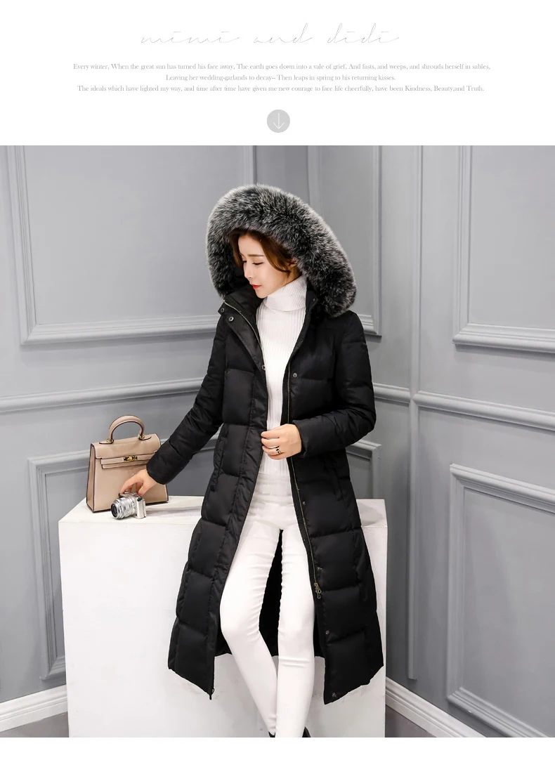 Women Winte Down Jacket Coat White Duck Down Long Parka Hooded Fur Collar Coat Women Paded Winter Coats Female 2018 As05 (6)