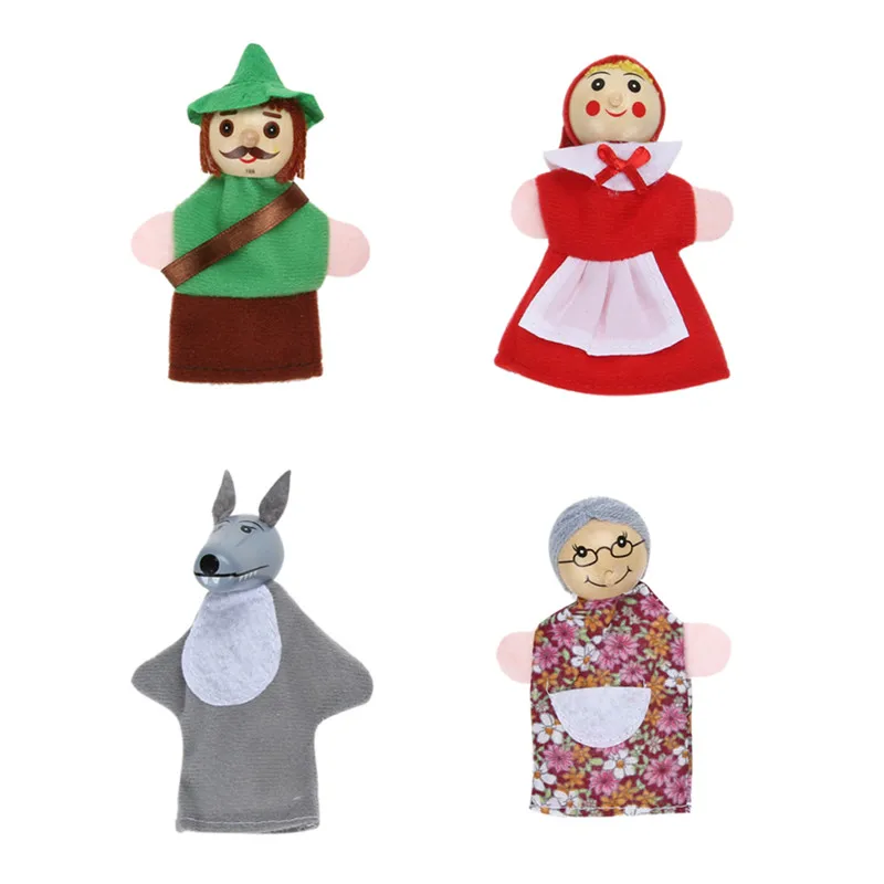 4pcs set Little Red Riding Hood Finger Puppets Fairy Tale Story Puppets Christmas Gifts Baby Educational