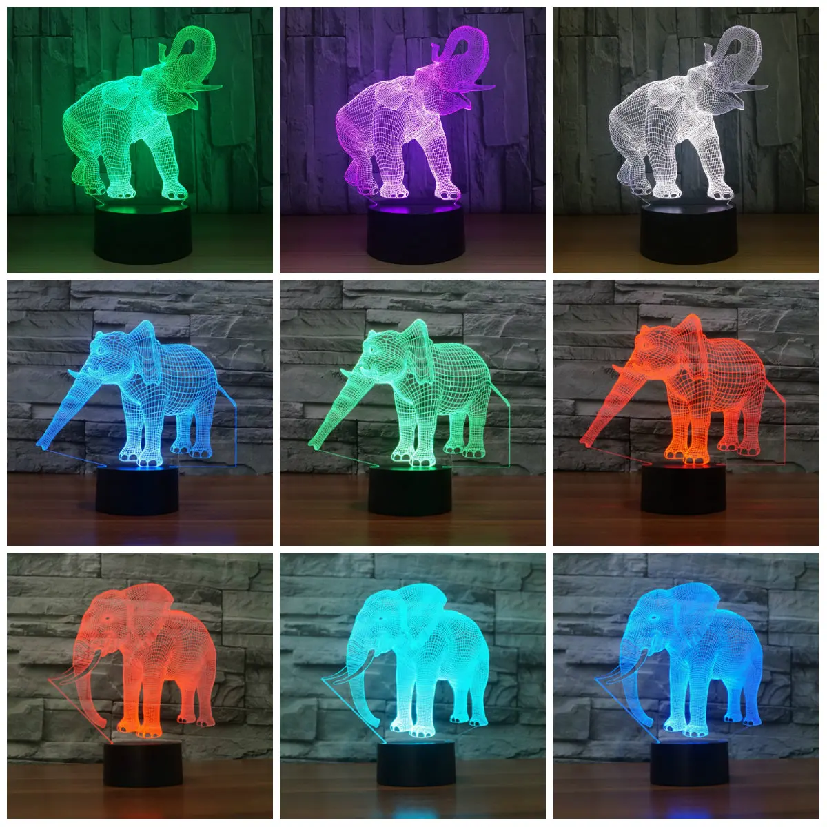 

Creative 3D Light Elephant Night Light 7 Color Change Acrylic LED Table Lamp USB Light Bedroom as Gift for Decoration IY803138