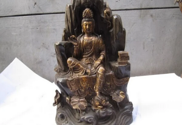 

Collectible bronze lion statue S0921 17"Chinese Bronze lotus fastdom Sit Bodhisattva Kwan-Yin Guan Yin Buddha Statue