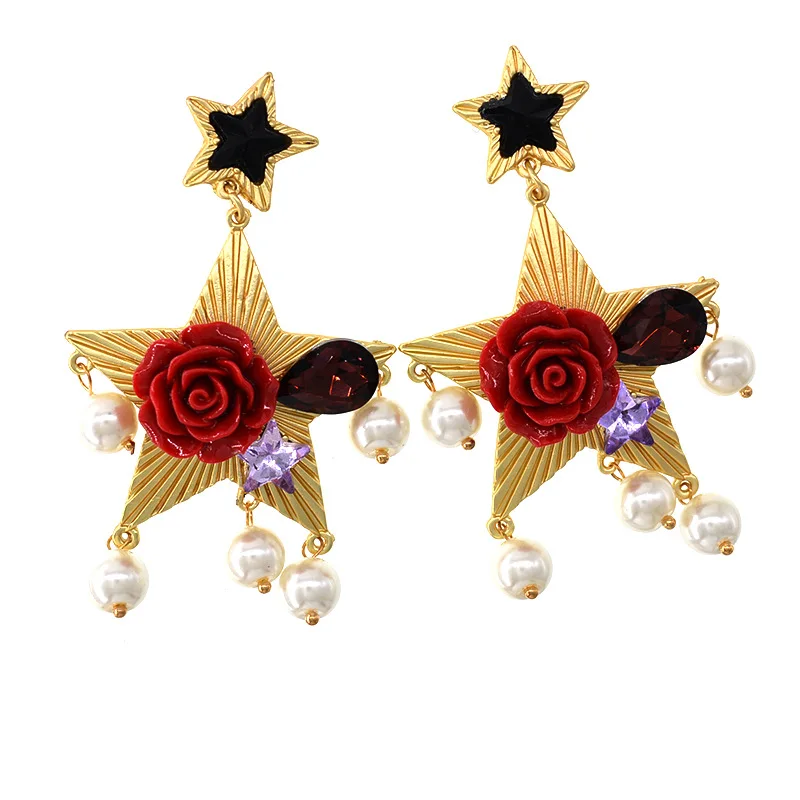 Five-pointed star love heart temperament pearl earrings for women