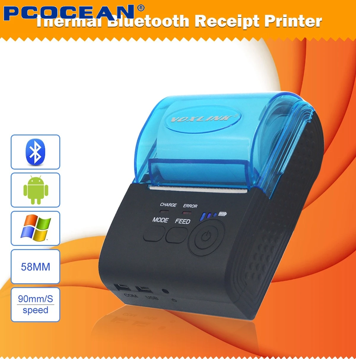

VOXLINK 58mm Mobile Wireless Bluetooth Thermal Receipt Printer Android Phone Portable Printer For Samsung XiaoMi Huawei LG etc