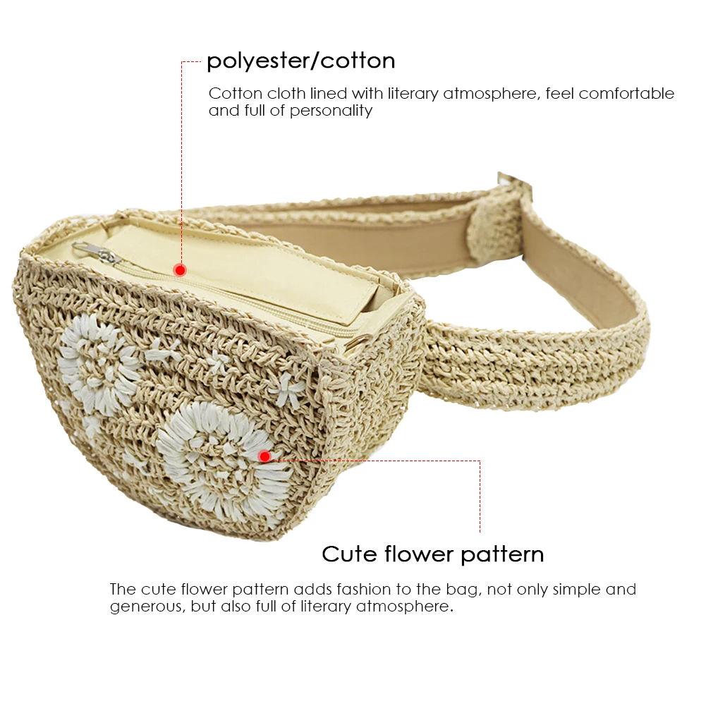 2019 открытый бассейн женская Соломенная плетеная пляжная сумка цветочный узор поясная сумка для путешествий телефонная упаковка