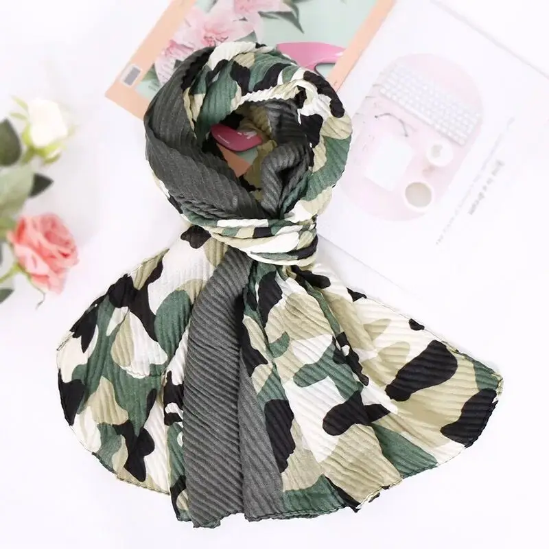 

Trendy camouflage printing cotton linen fashion women lightweight scarf shawls wrinkle scarves for ladies hijab foulard LL190623