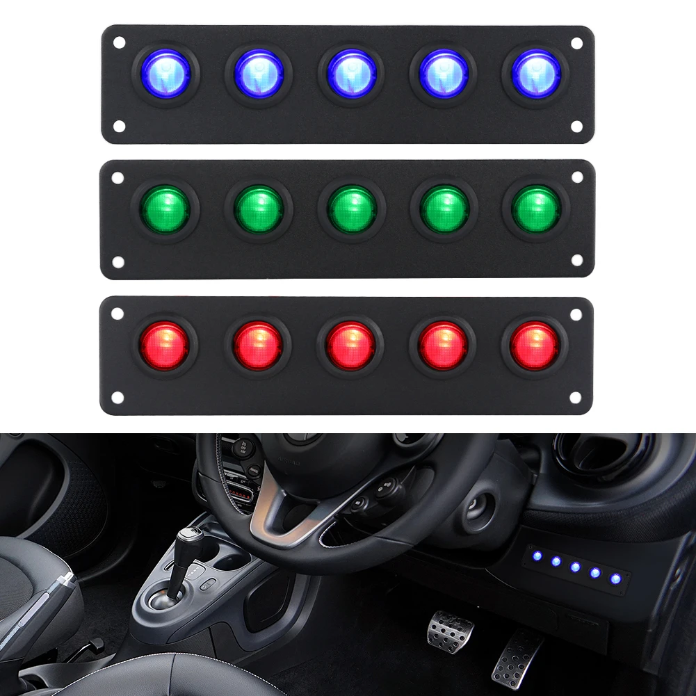 

Waterproof 5 Gang ON-Off Button Toggle Rocker Switch Panel Circuit Breakers Marine Boat LED Switch Panel Car 12v 24V