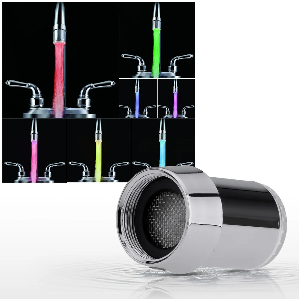 

Anself Mini LED Light Water Stream Faucet Tap Head Temperature Control 3 Colors Changing and 7 Colors Jump Changing Optional