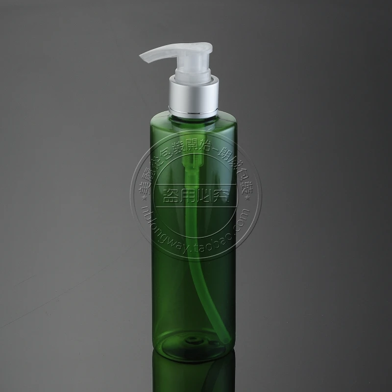 Plastic Green Bottle With Silver Lotion Pump For Body Lotion Packaging