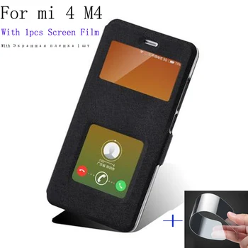 

Luxury Phone Case For xiaomi mi 4 M4 case shell cover open window PU leather case For xiaomi mi4 M 4 flip case back cover shell