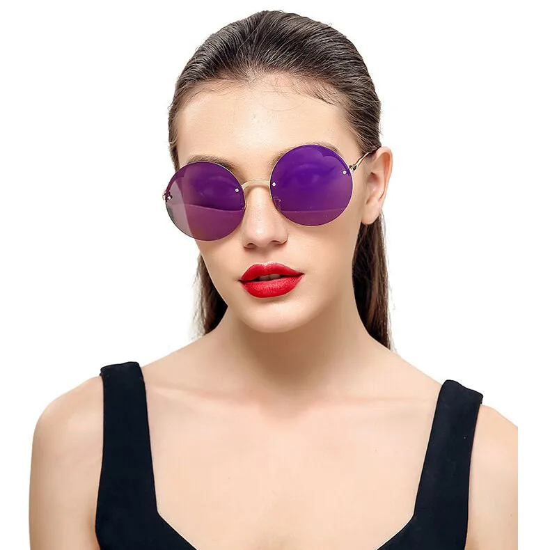 Buy Rimless Women Round sunglasses Vintage Retro UV400 Gold Metal leg high