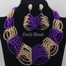 Фиолетовый и золотой в нигерийском стиле Бусины Ожерелья для мужчин Ювелирные наборы африканских бижутерия комплект Индийский Свадебные украшения amj657