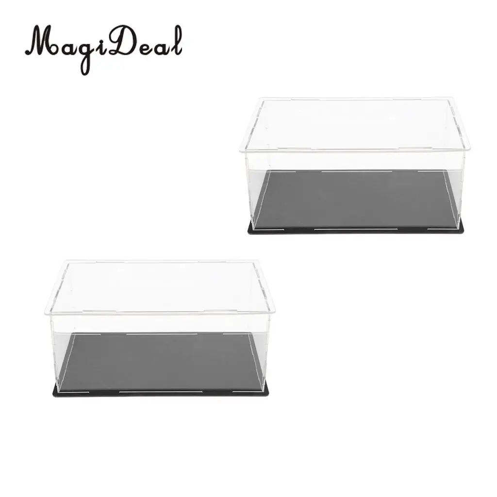 2pcs Clear Acrylic Display Show Case Box Perspex Dustproof Protection for Figures Diecast Vehicle Car Doll Model Collection