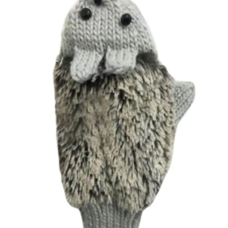 Женские Мультяшные Варежки «ежики» Утепленные зимние вязаные рукавицы - Цвет: Light Gray